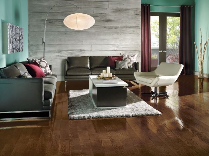 Solid oak wood flooring installed in a room following acclimation